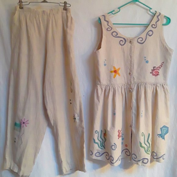 Hand printed baby doll style tunic & pants (T-198) - Picture 1 of 5